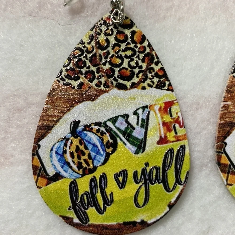 Faux Leather Tear Drop Fall Earrings Print both sides (CO)